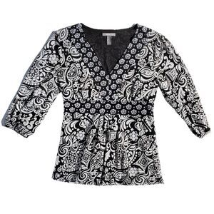 Paisley v-neck mesh layered blouse by Apt.9 / Women's Petite Small PS